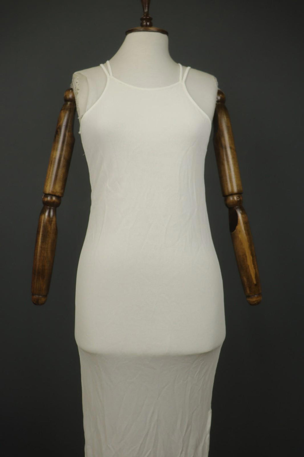 SARAH PACINI White Viscose Stretch Round Neck Spaghetti Strap Maxi Dress – Size 2