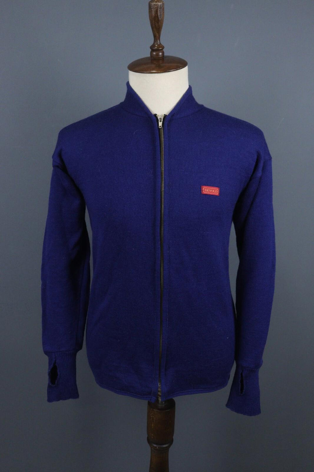 DEVOLD Blue Wool Long Sleeve High Neck Full Zip Sweater – Size S