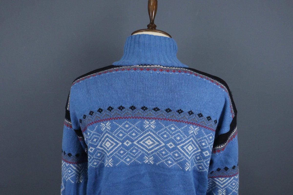 DALE OF NORWAY Blue Fair Isle Pure Wool Knit 1/4 Zip Ski Sweater