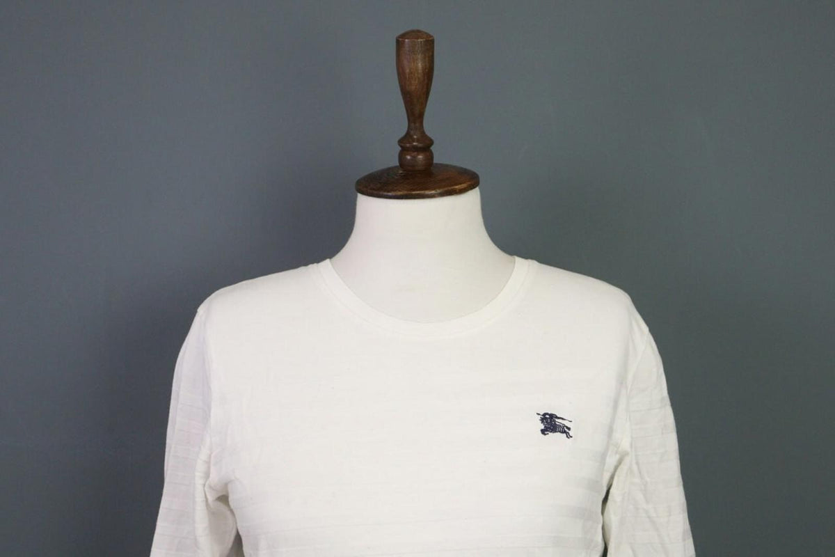 BURBERRY BLACK LABEL Blouse Shirt White Ribbed Long Sleeve – Size 2