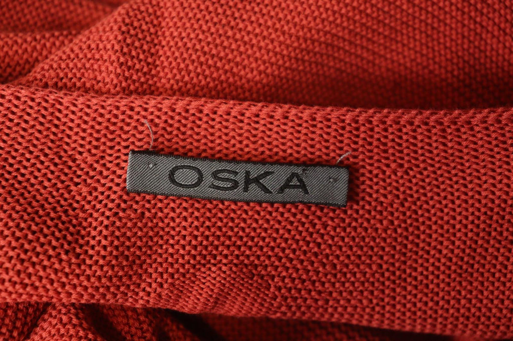 OSKA Red Knit Asymmetrical Cotton Short Sleeve Round Neck Pullover Sweater Sz 4