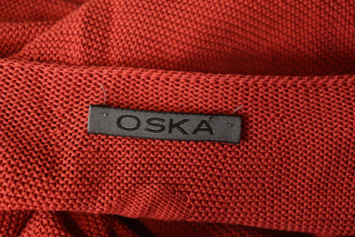 OSKA Red Knit Asymmetrical Cotton Short Sleeve Round Neck Pullover Sweater Sz 4