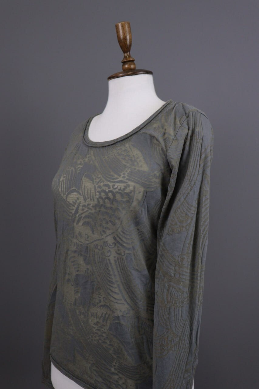 Rundholz Gray Floral Mesh Knit Lightweight Distressed Lagenlook Pullover – Size L