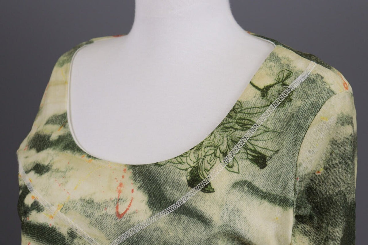 Elisa Cavaletti Green Floral Designer Short Sleeve Blouse Shirt – Size 46 / L