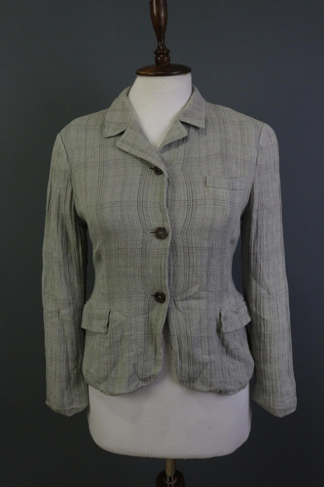 JIL SANDER Gray Plaid 100% Linen Three Button Blazer Jacket – Size 38