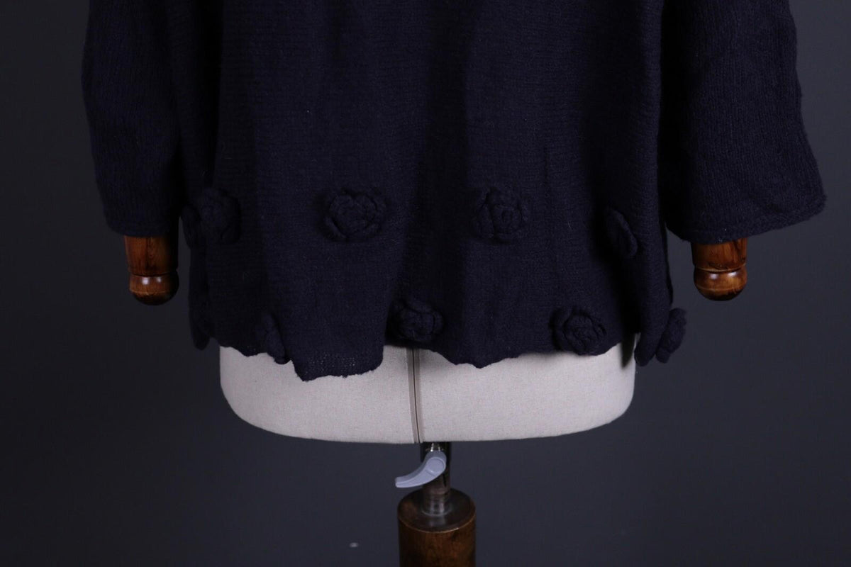 GRIZAS Black Wool Crochet Knit Oversized Boyfriend Sweater – Size L