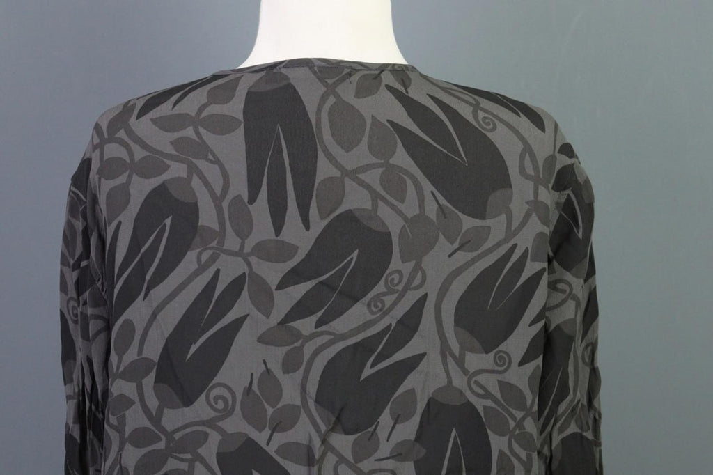 GUDRUN SJODEN Gray Black Leaf Print 100%Viscose Button Front Sheath Dress – Size L