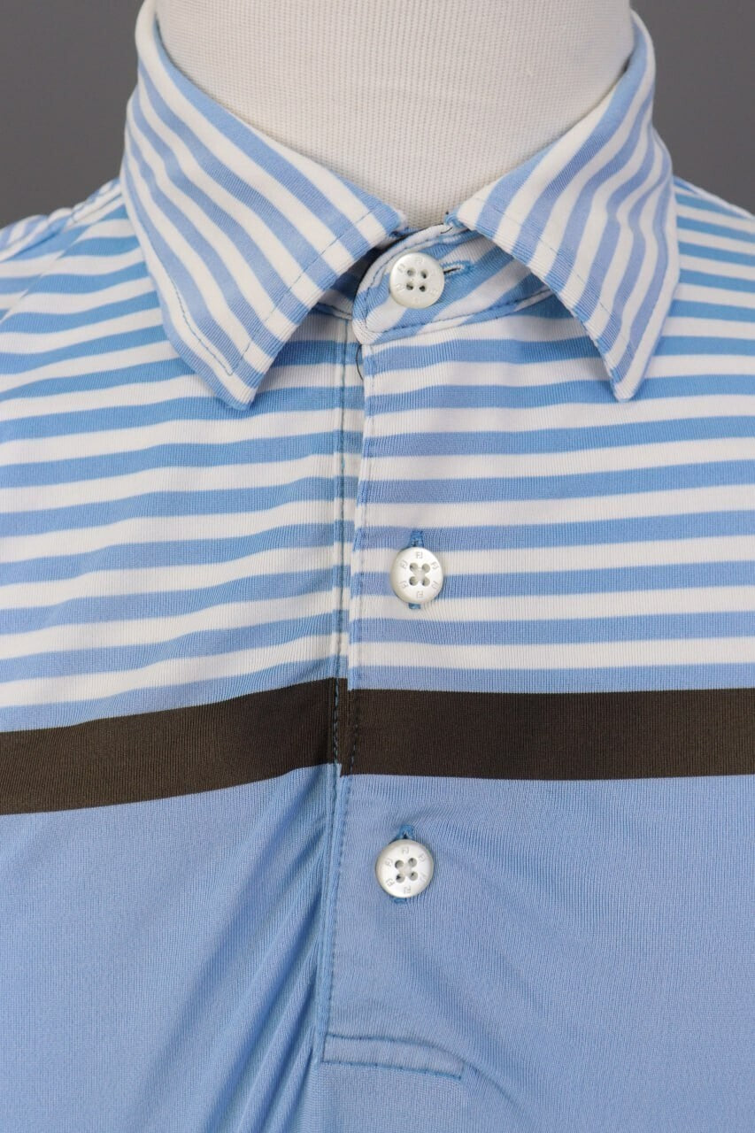 FJ FootJoy Athletic Fit Blue Striped Golf Short Sleeve Polo Shirt – Size L