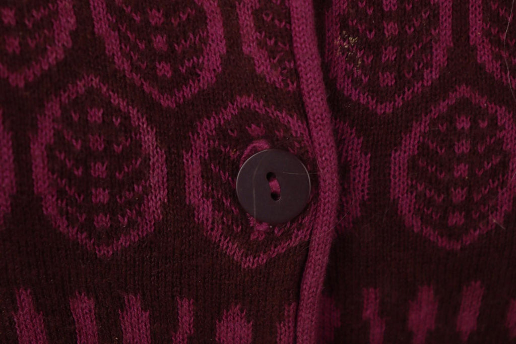 GUDRUN SJÖDEN Burgundy Geo Print Long Sleeve Button Front Cardigan Sweater Sz M