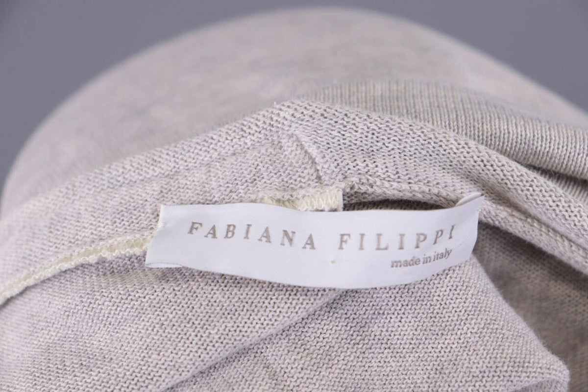 FABIANA FILIPPI Beige Knit V-Neck Relaxed Sweater – Size S