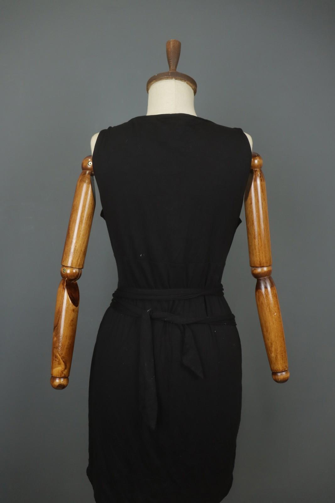 SARAH PACINI Black Nylon Sleeveless V-Neck Belted Waist Wrap Tank Dress – Size 3