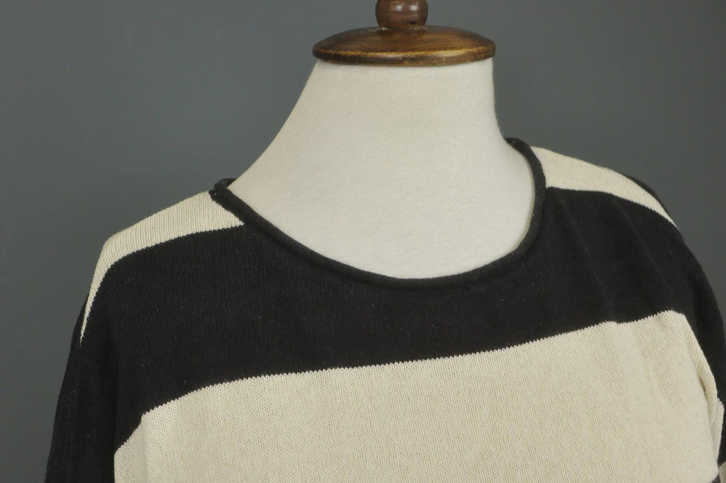 GUDRUN SJODEN White Black Striped 100% Cotton Tight Knit Pullover Sweater – Size S