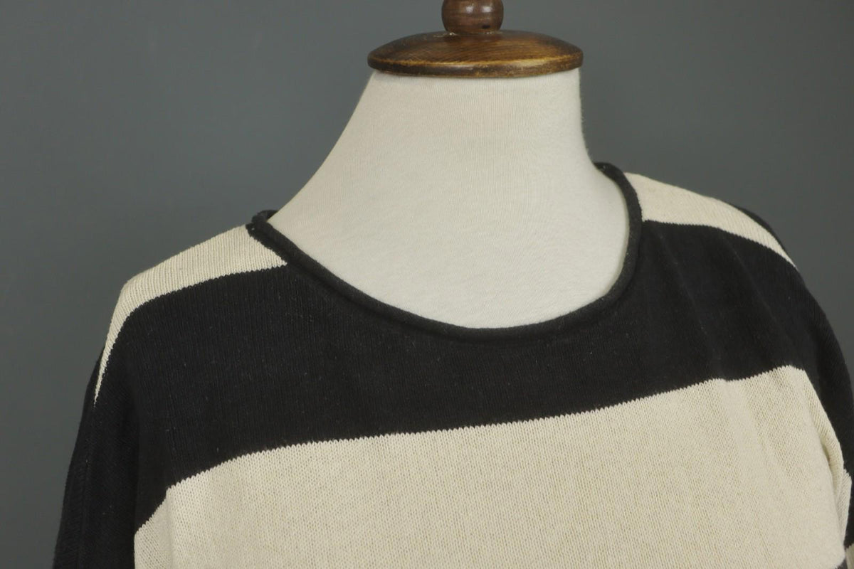 GUDRUN SJODEN White Black Striped 100% Cotton Tight Knit Pullover Sweater – Size S