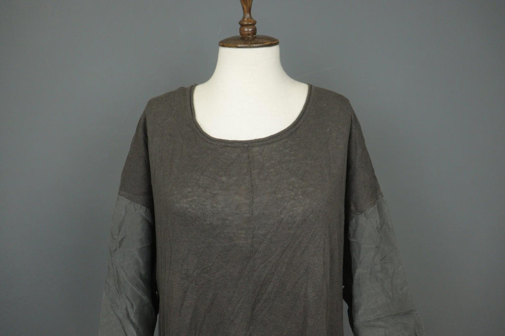 GUDRUN SJODEN Gray Linen Blend Round Neck Asymmetrical Hem Sweater Dress – Size XL