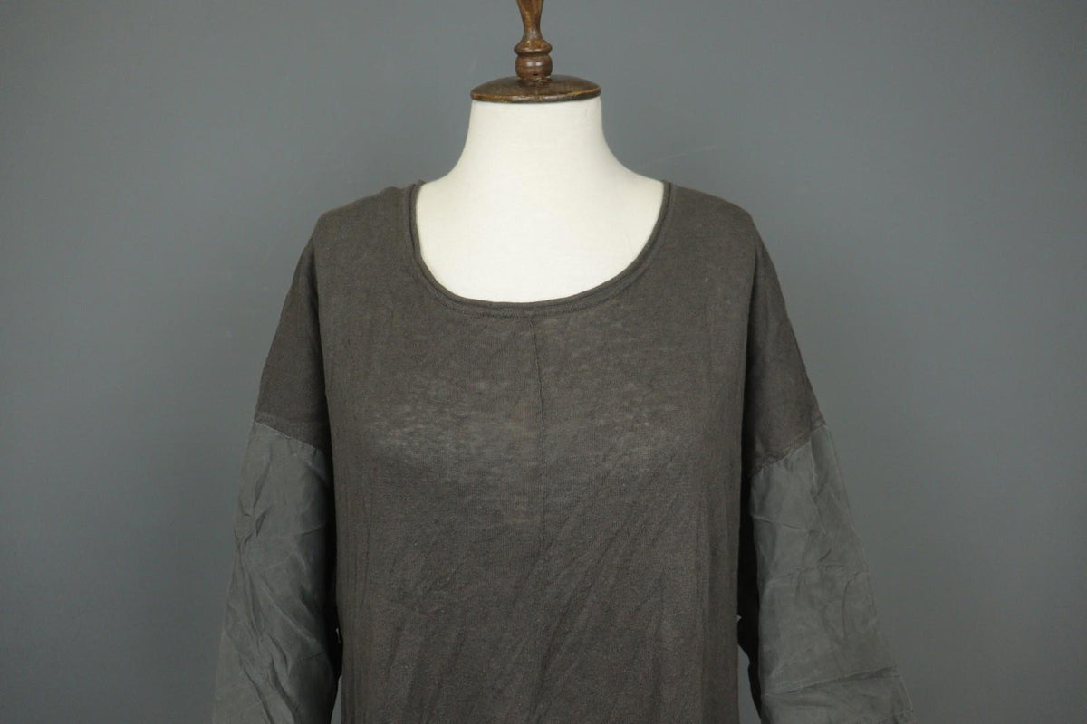 GUDRUN SJODEN Gray Linen Blend Round Neck Asymmetrical Hem Sweater Dress – Size XL