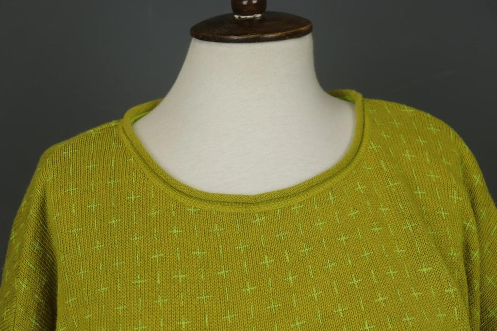 GUDRUN SJODEN Yellow Geometric Linen Long Sleeve Crew Neck Pullover Sweater Sz M