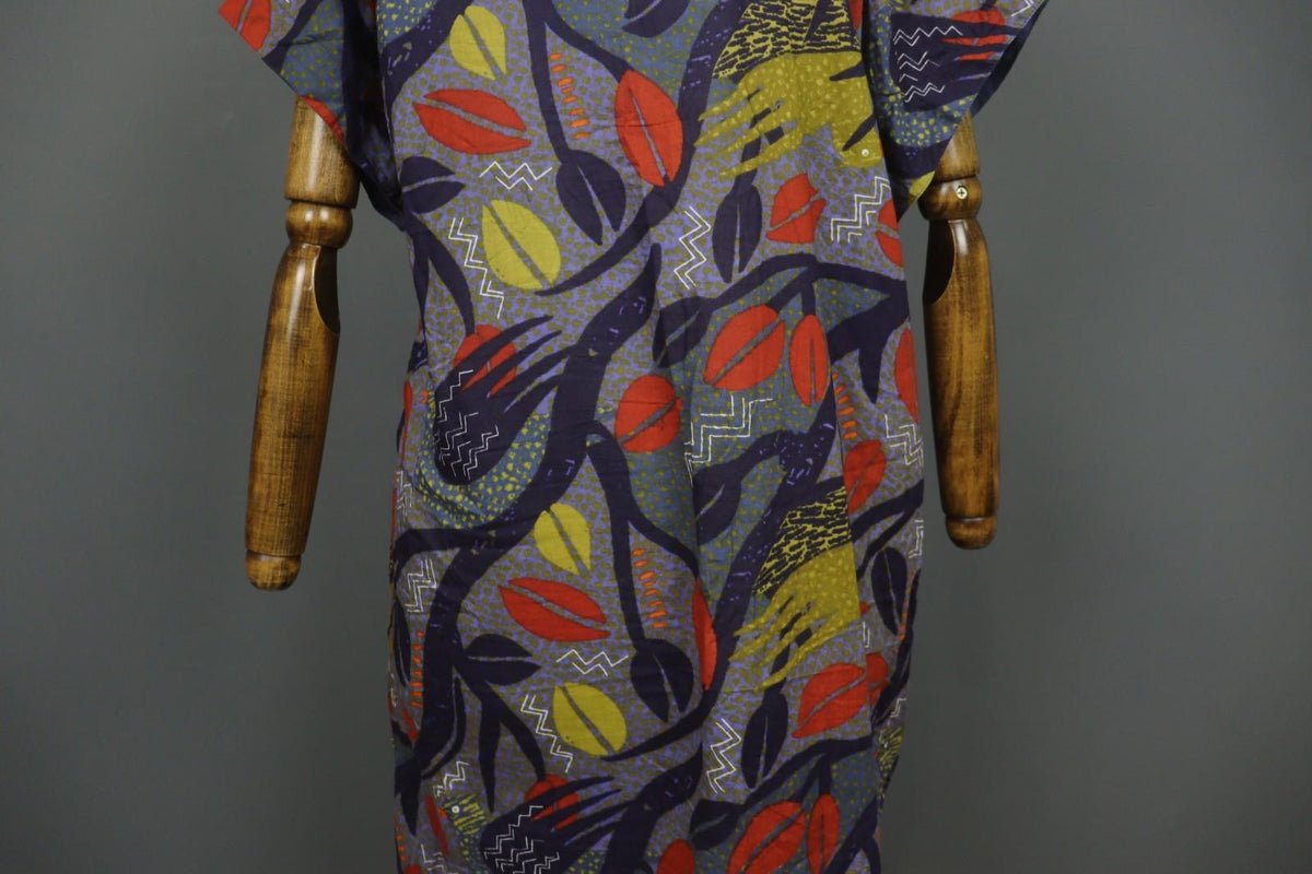 GUDRUN SJODEN Multicolor Printed Round Neck Short Sleeve Sheath Dress – Size XL