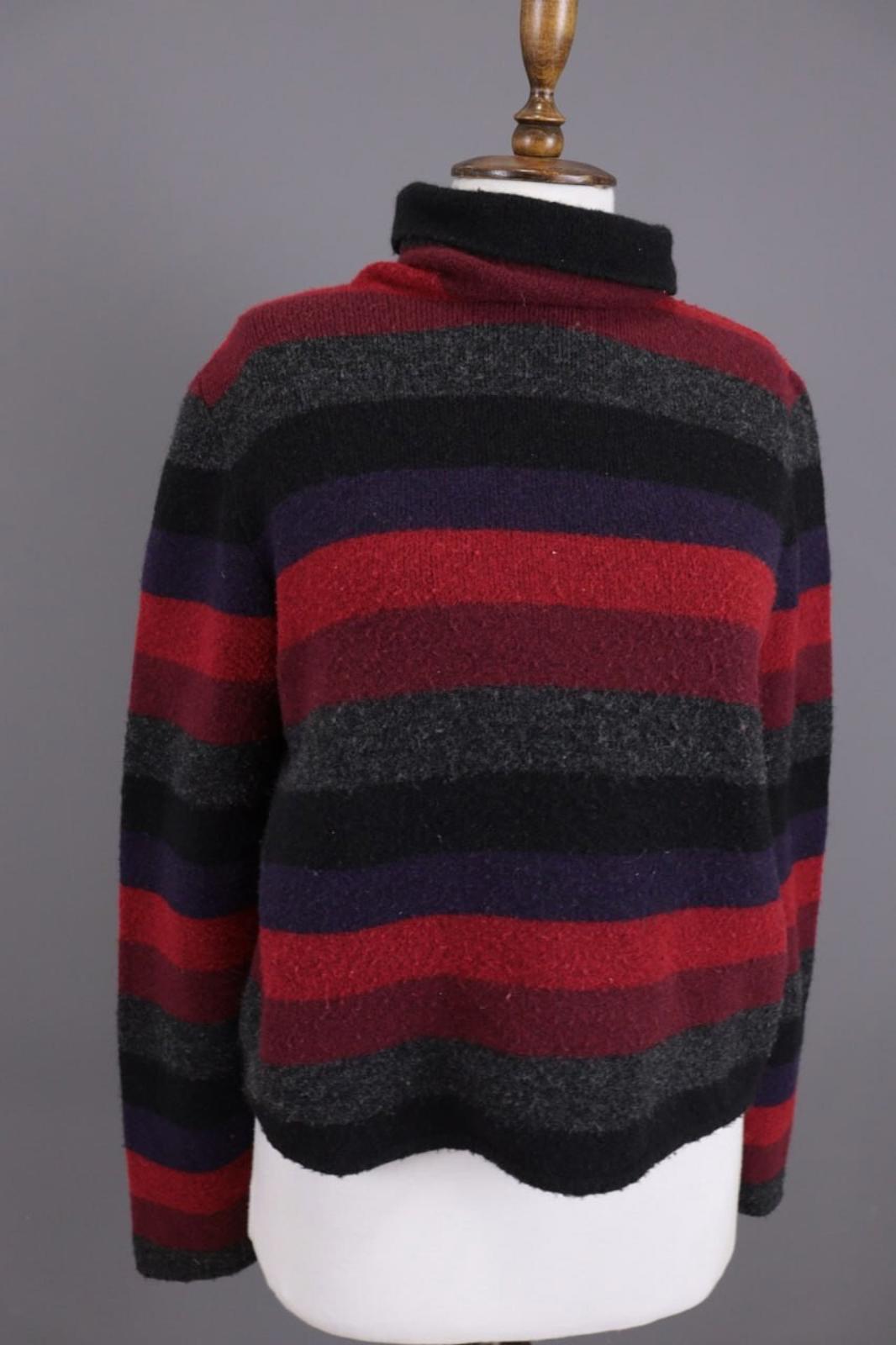 SARAH PACINI Multicolor Wool Striped Turtle Neck Knit Sweater One Size