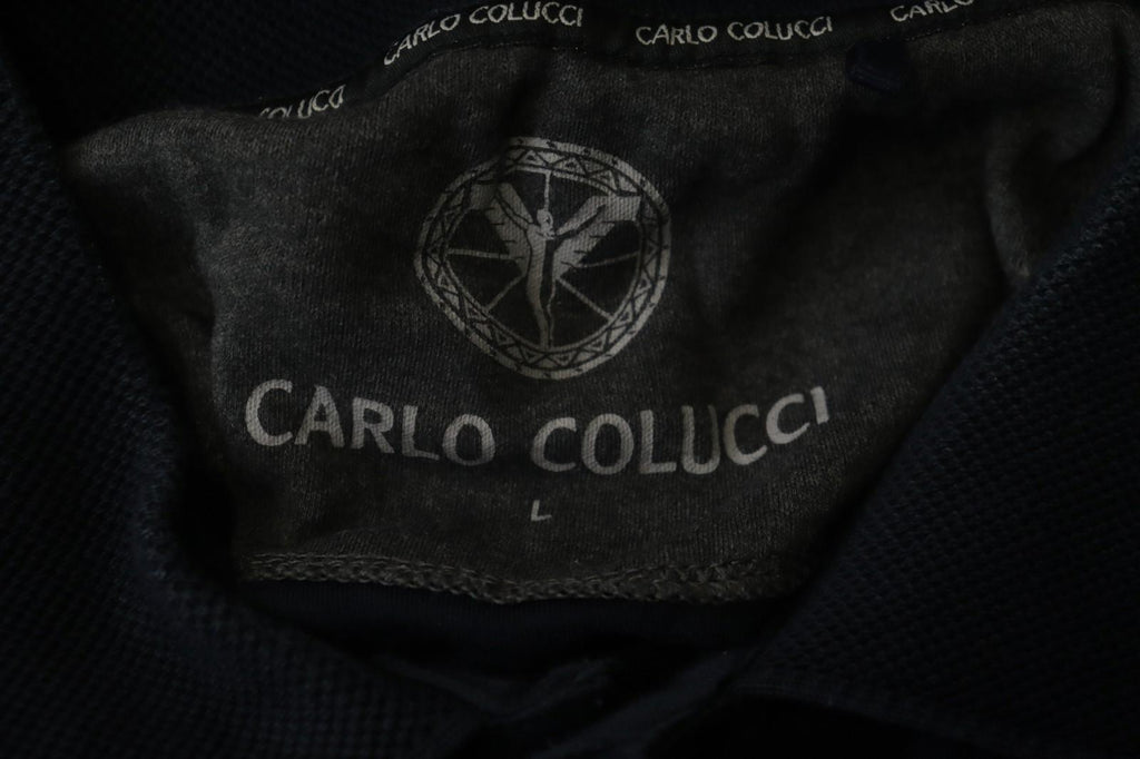 Carlo Colucci Navy 100% Cotton Long Sleeve Collared Popover Polo Shirt – Size L
