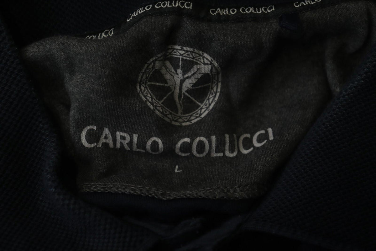 Carlo Colucci Navy 100% Cotton Long Sleeve Collared Popover Polo Shirt – Size L