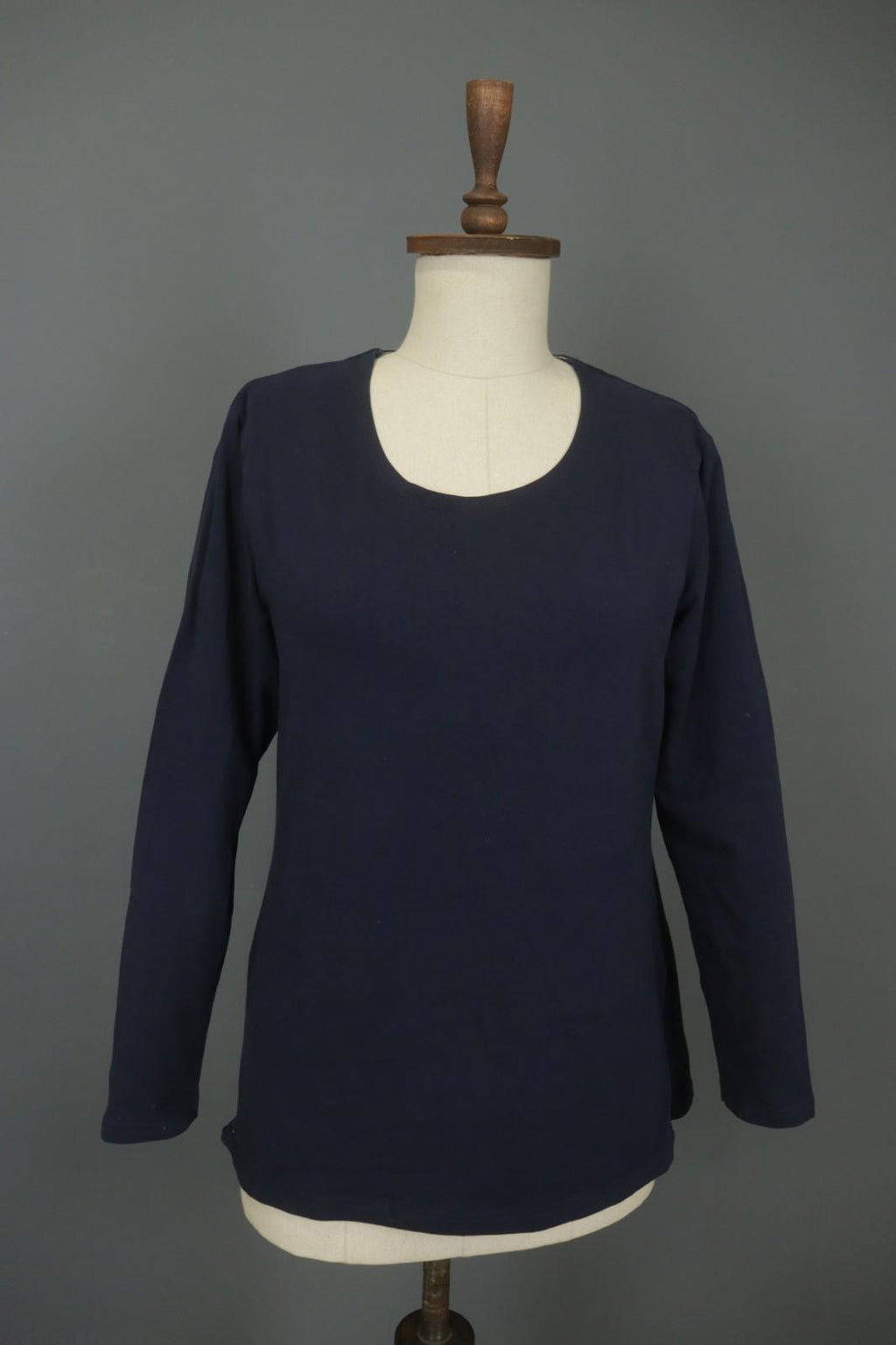 GUDRUN SJODEN Navy Cotton Long Sleeve Round Neck Pullover Blouse Top – Size L