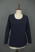 GUDRUN SJODEN Navy Cotton Long Sleeve Round Neck Pullover Blouse Top – Size L