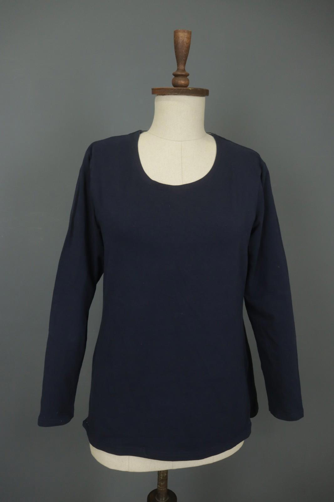 GUDRUN SJODEN Navy Cotton Long Sleeve Round Neck Pullover Blouse Top – Size L