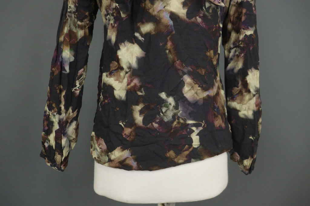 HIGH USE Multicolor Geo Print 100%Viscose Keyhole Button Front Blouse Top Sz 38