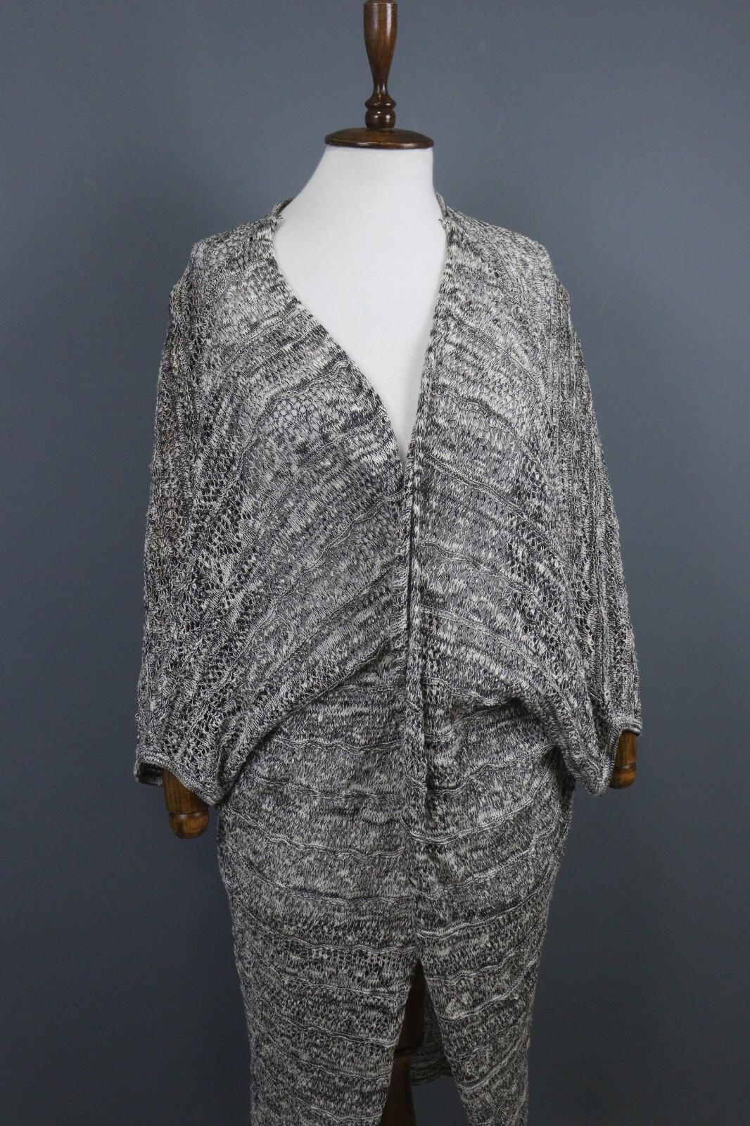 TRANSIT PAR SUCH Black White Deep V-Neck Open Front Long Cardigan – Size 2