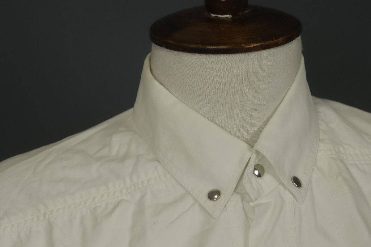 THIERRY MULGER White Long Sleeve Collared Flap Pockets Snap Button Shirt Sz M/L