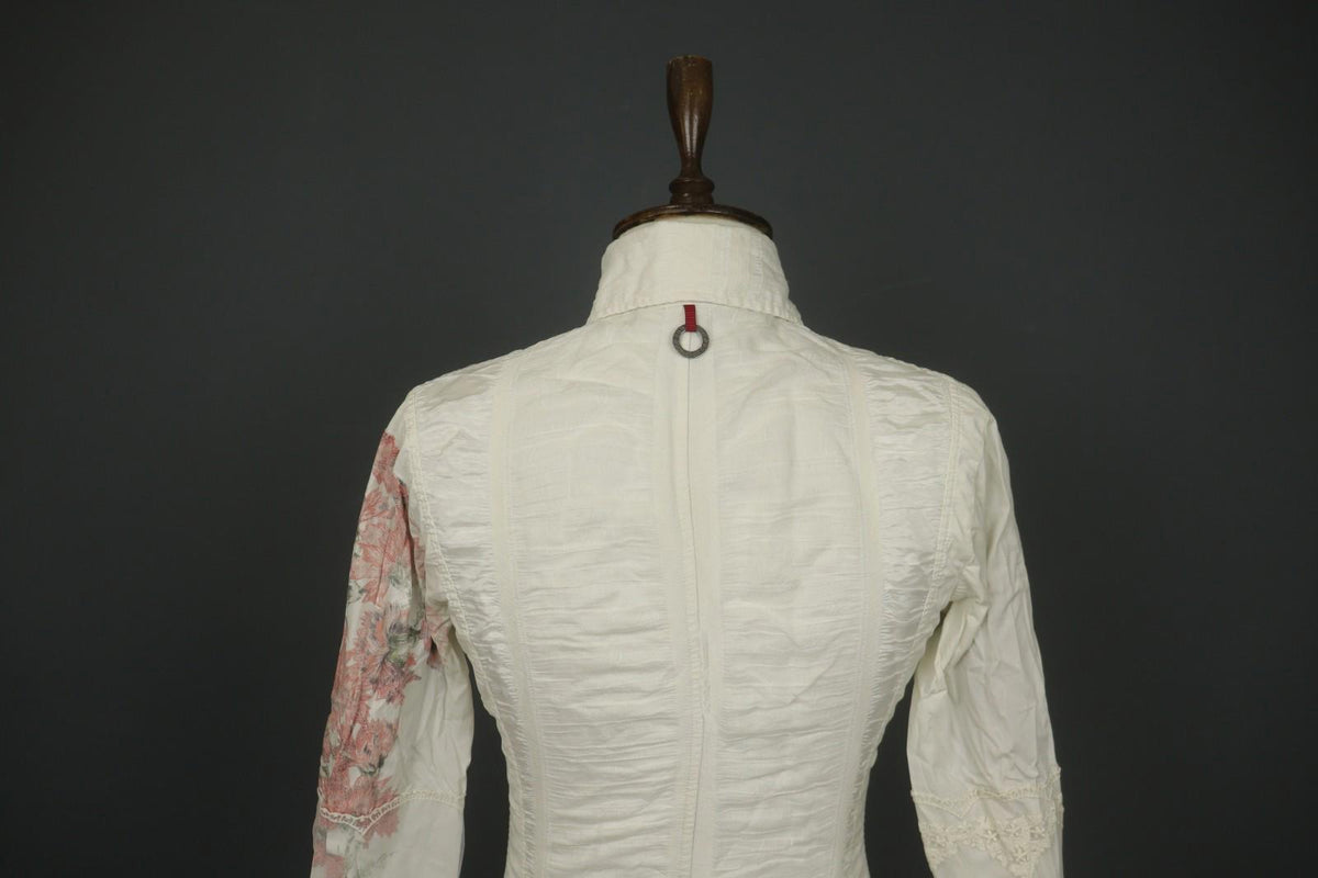 SAVE THE QUEEN White Floral Cotton Lace Long Sleeve Snap Button Shirt Top – Size S