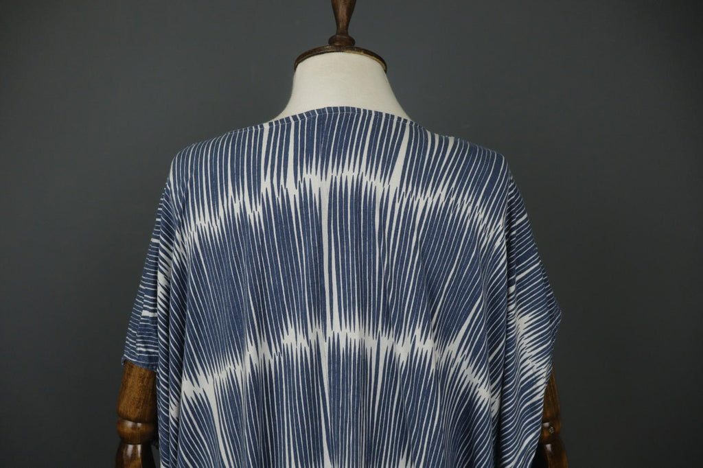 MARIMEKKO PRIP 3 Blue White Striped Viscose Round Neck Lagenlook Dress – Size L