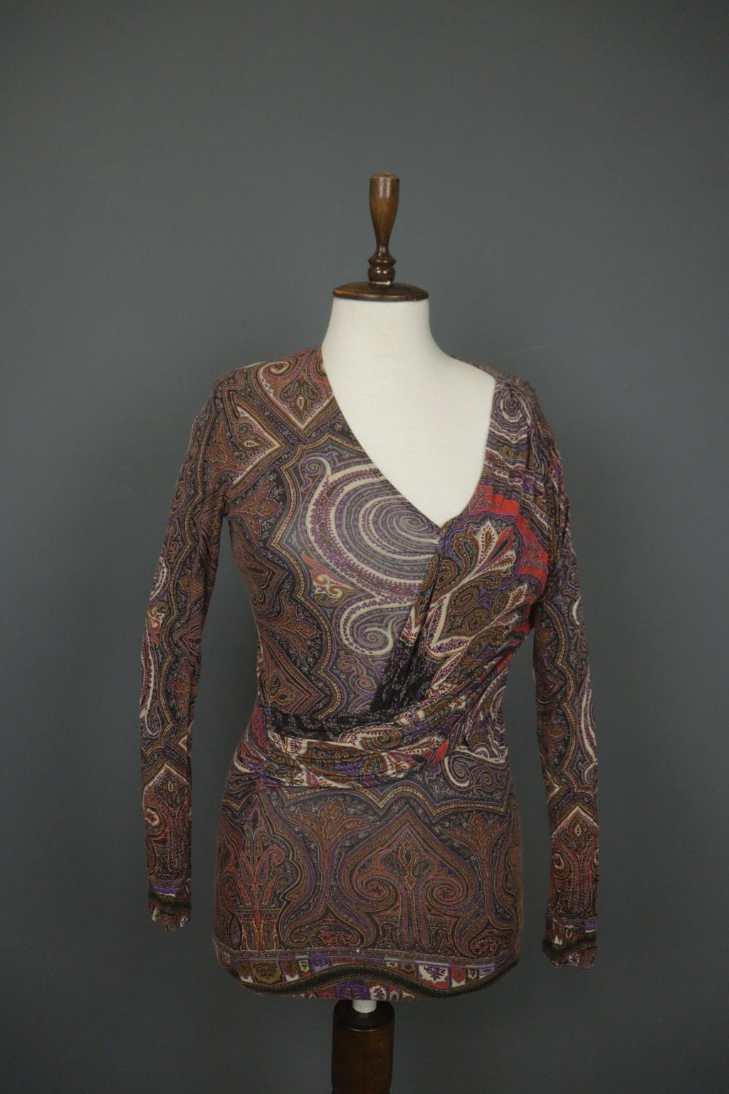 ETRO Milano Multicolor Paisley Classic Long Sleeve V-Neck Mini Dress – Size 42