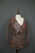 ETRO Milano Multicolor Paisley Classic Long Sleeve V-Neck Mini Dress – Size 42