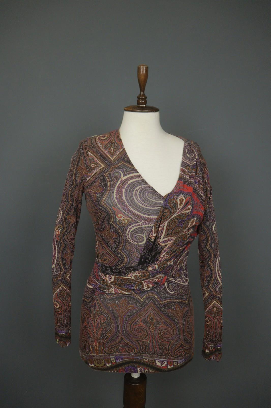 ETRO Milano Multicolor Paisley Classic Long Sleeve V-Neck Mini Dress – Size 42