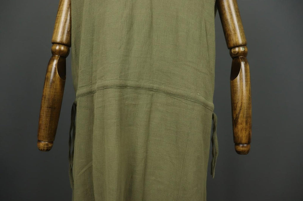 GUDRUN SJODEN Green 100% Cotton Round Neck Side Slit Sleeveless Long Dress Sz L