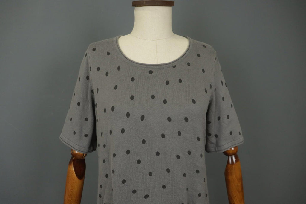 GUDRUN SJODEN Gray Cotton Polka Dot Long Sleeve Round Neck Shift Dress – Size M