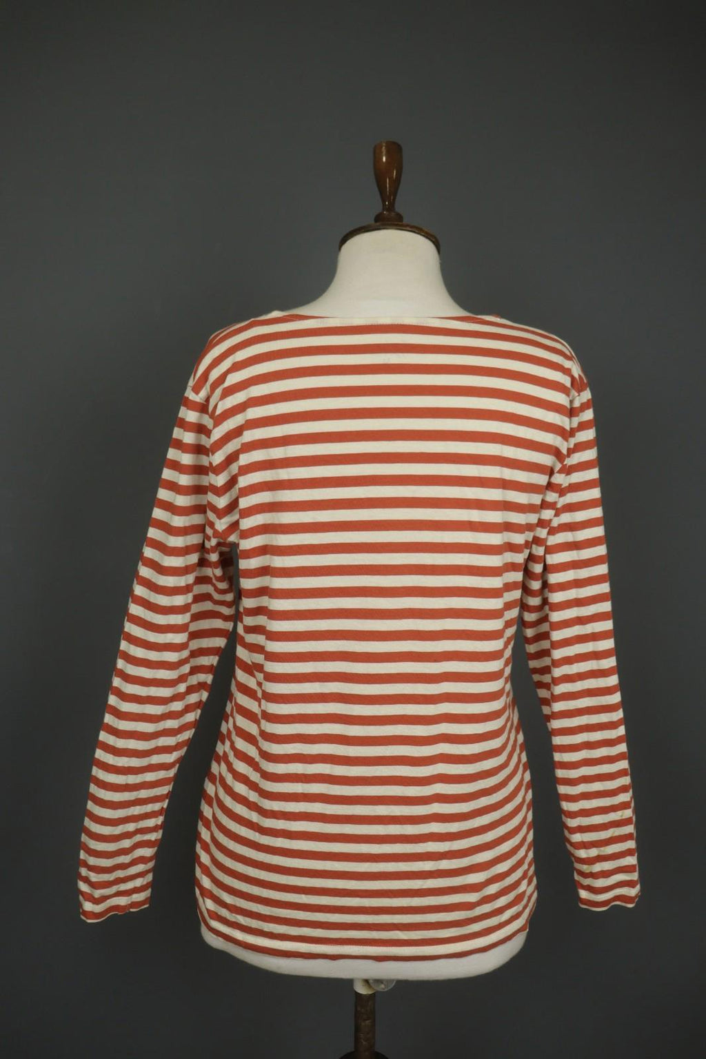 GUDRUN SJODEN Orange White Striped Comfort Long Sleeve Pullover Blouse Top Sz M