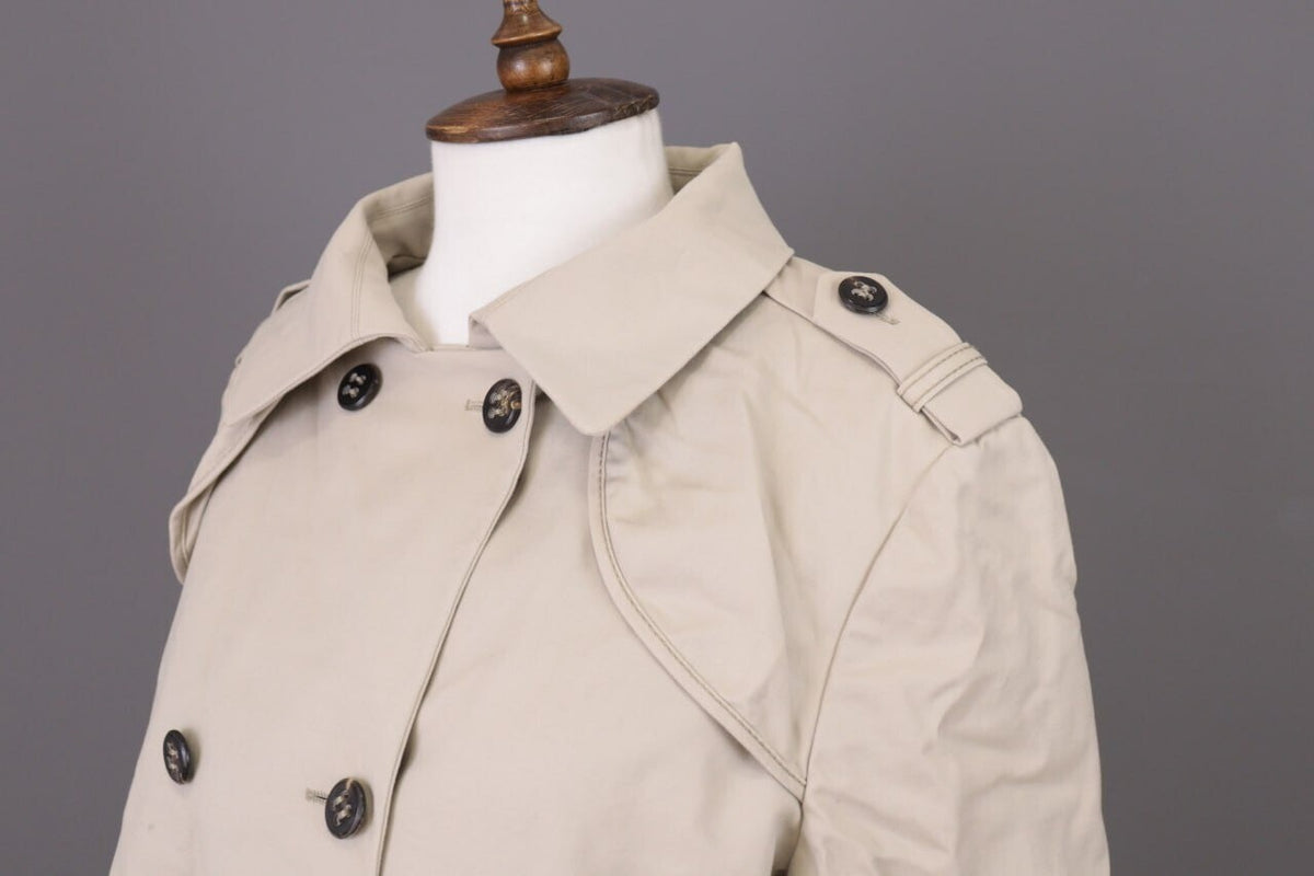 Laurel Beige Double Breasted Designer Wool Cropped Coat Jacket – Size 44