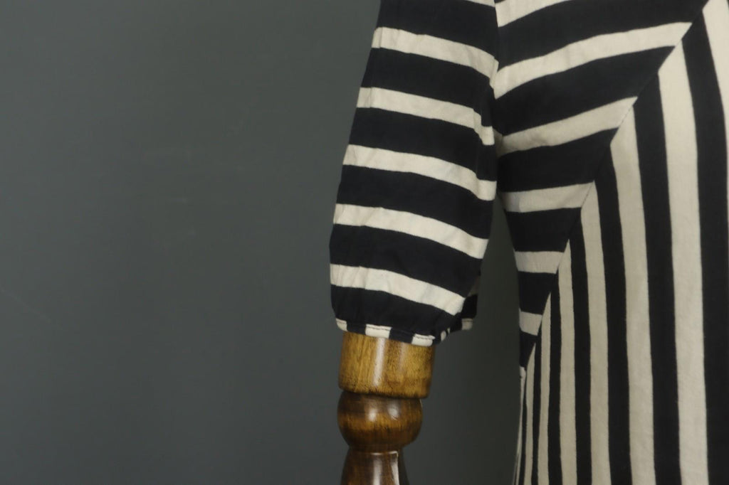 GUDRUN SJODEN Black White Striped 100% Cotton Round Neck Shift Dress – Size S – Used