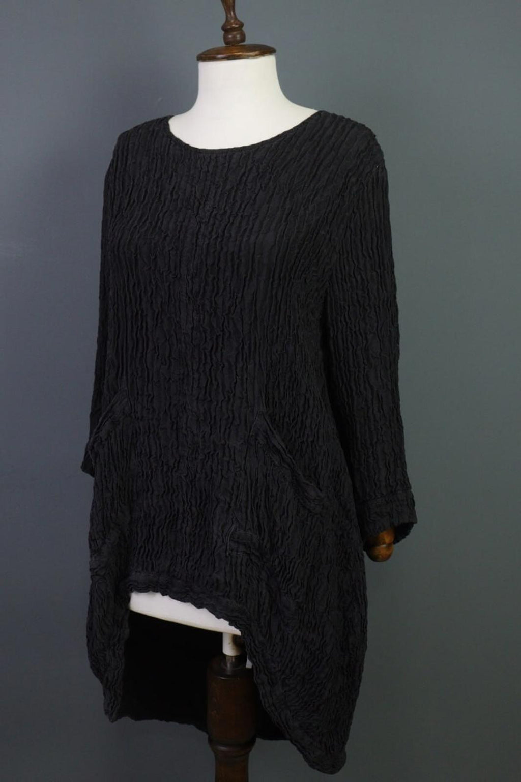 GRIZAS Black Textured Silk Lagenlook Tunic Midi Dress – Size M