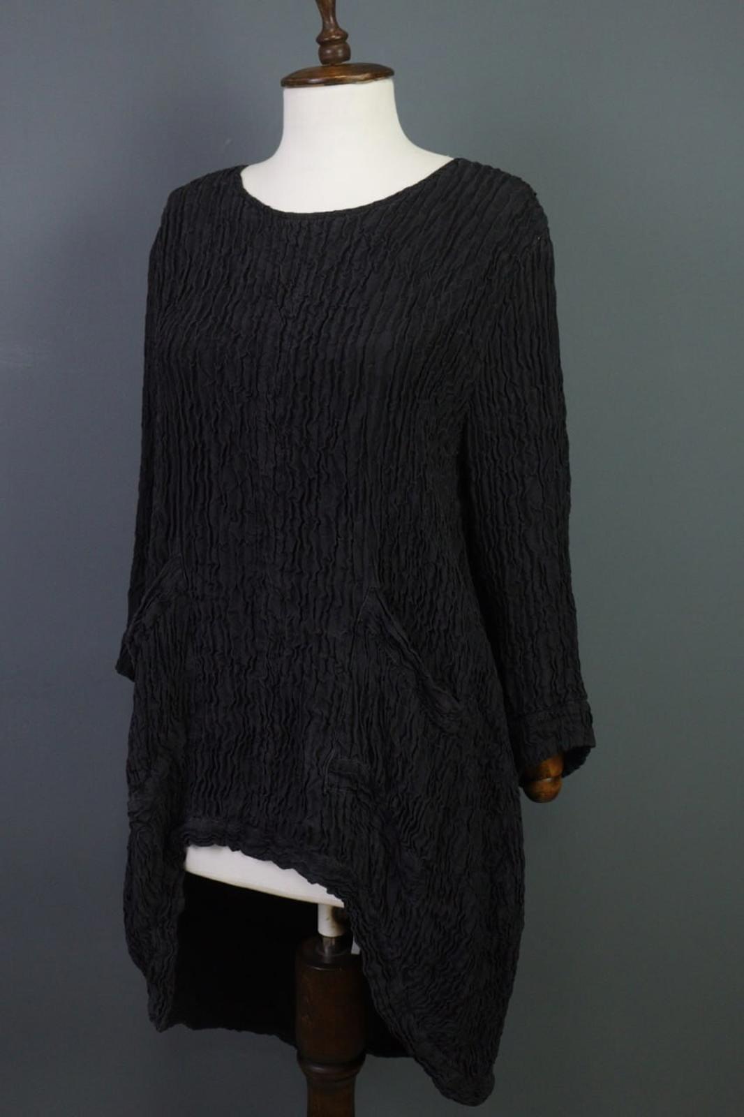 GRIZAS Black Textured Silk Lagenlook Tunic Midi Dress – Size M