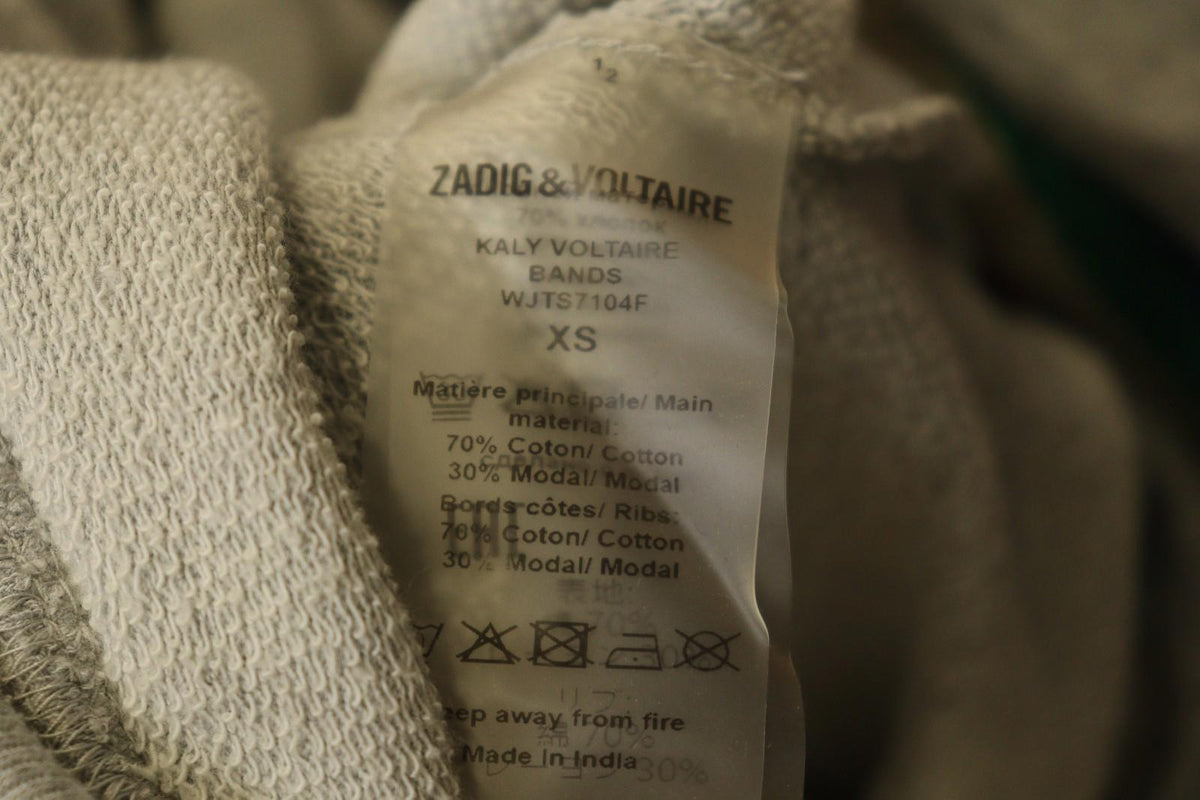 Used ZADIG & VOLTAIRE Gray 3/4 Sleeve Kangaroo Pocket Pullover Sweatshirt – Size XS