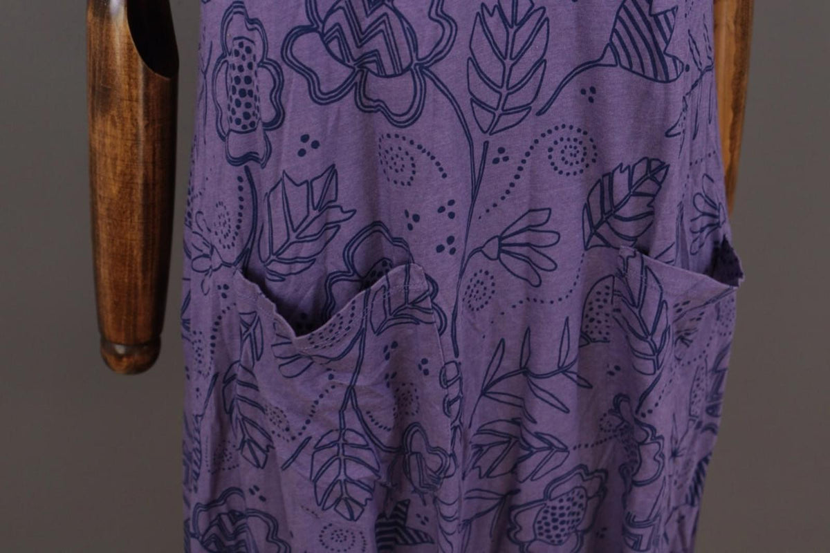 GUDRUN SJODEN Purple Floral Pockets Short Sleeve Blouson Midi Dress – Size M