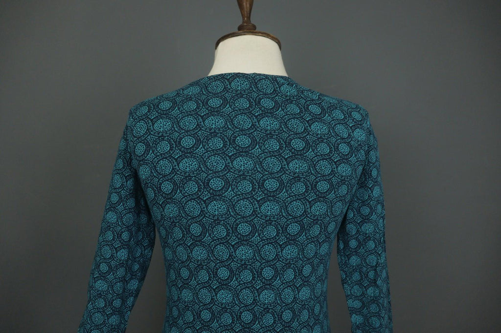 MARIMEKKO Teal Geometric Print Cotton Round Neck Long Sleeve Blouse Top – Size S