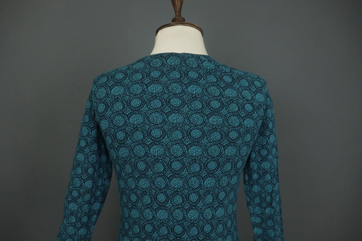 MARIMEKKO Teal Geometric Print Cotton Round Neck Long Sleeve Blouse Top – Size S