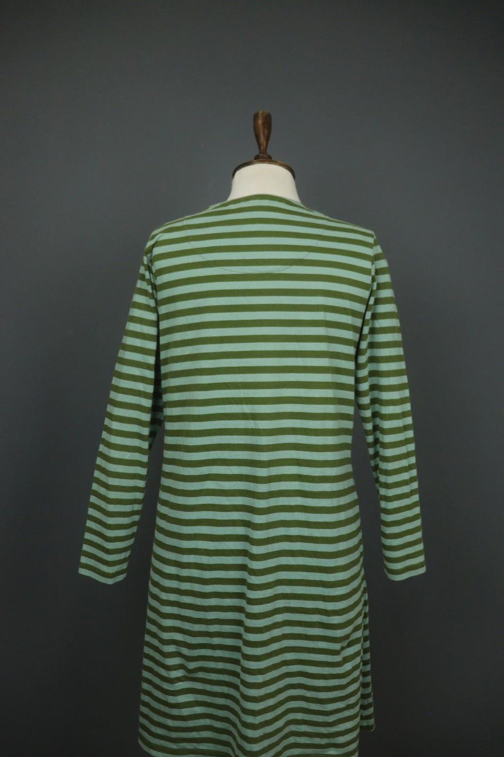 GUDRUN SJODEN Green Striped Organic Cotton Split V-Neck A-Line Dress – Size S