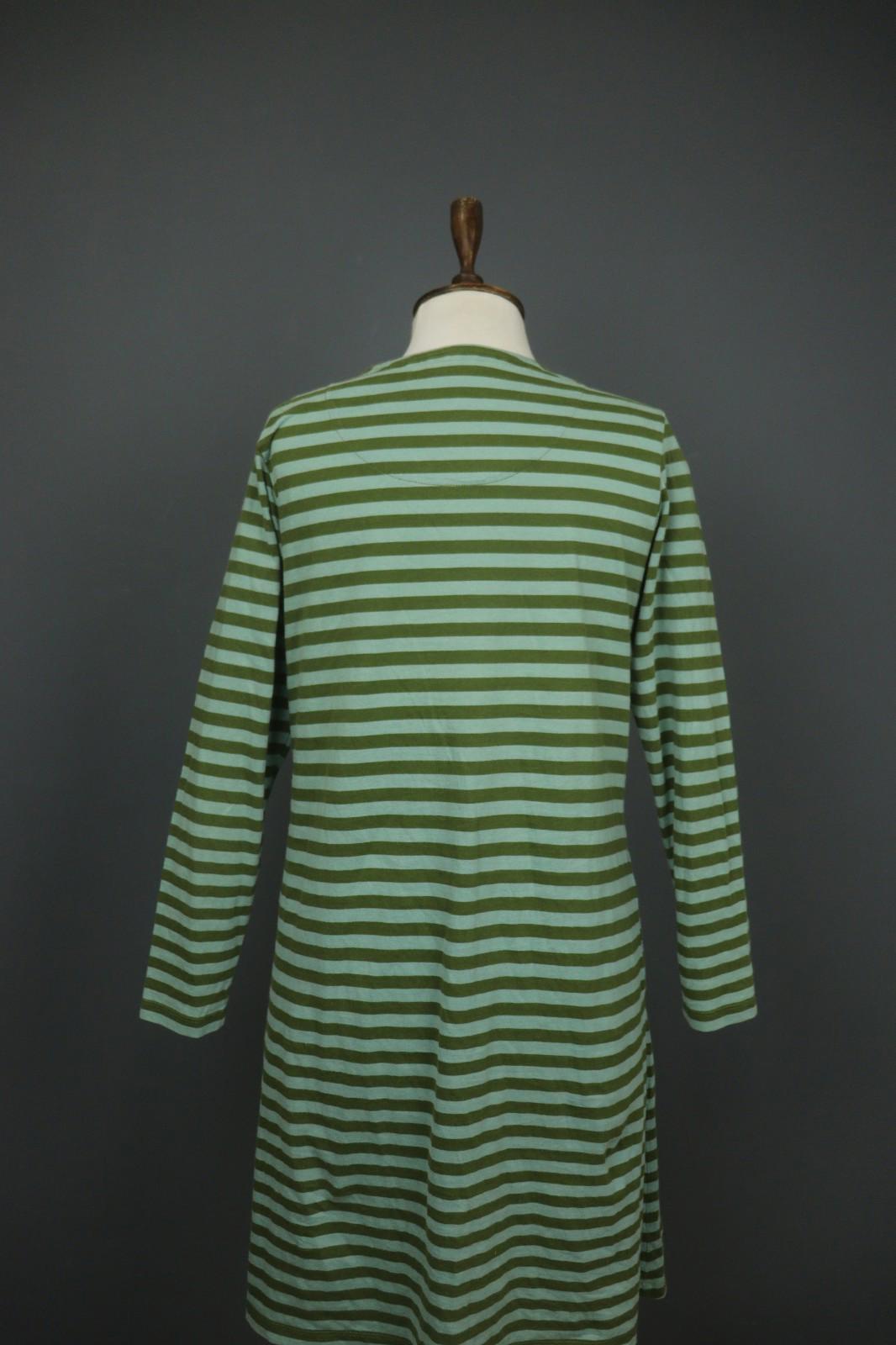 GUDRUN SJODEN Green Striped Organic Cotton Split V-Neck A-Line Dress – Size S