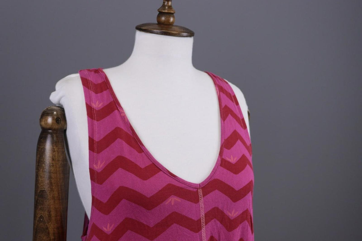 GUDRUN SJODEN Purple Stripe Lagenlook Sleeveless Blouson Midi Dress – Size L