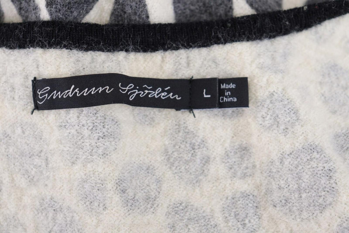 GUDRUN SJODEN Beige Leopard Print Wool Knit Vest Cardigan – Size L